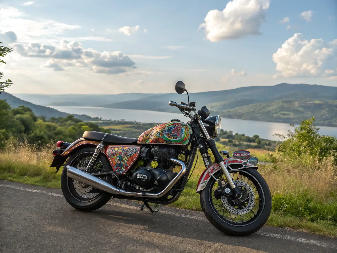 An image of a classic cruiser motorcycle with a sleek, matte black vinyl wrap and subtle chrome accents, showcasing the elegant and understated style achieved through professional wrapping.