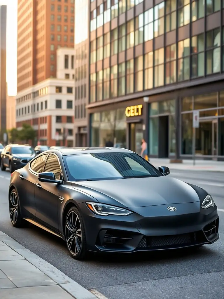 A matte black car wrap on a luxury sedan, highlighting the sophisticated and understated elegance achieved with this finish by Wrapgod.