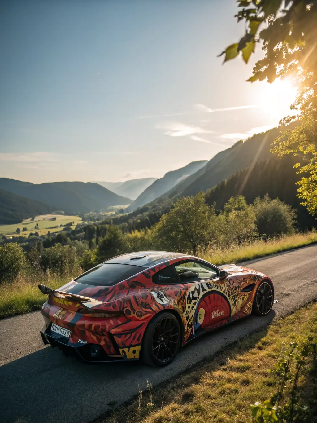 A high-gloss, vibrant red car wrap on a sports car, showcasing the sleek finish and eye-catching color transformation achieved by Wrapgod.